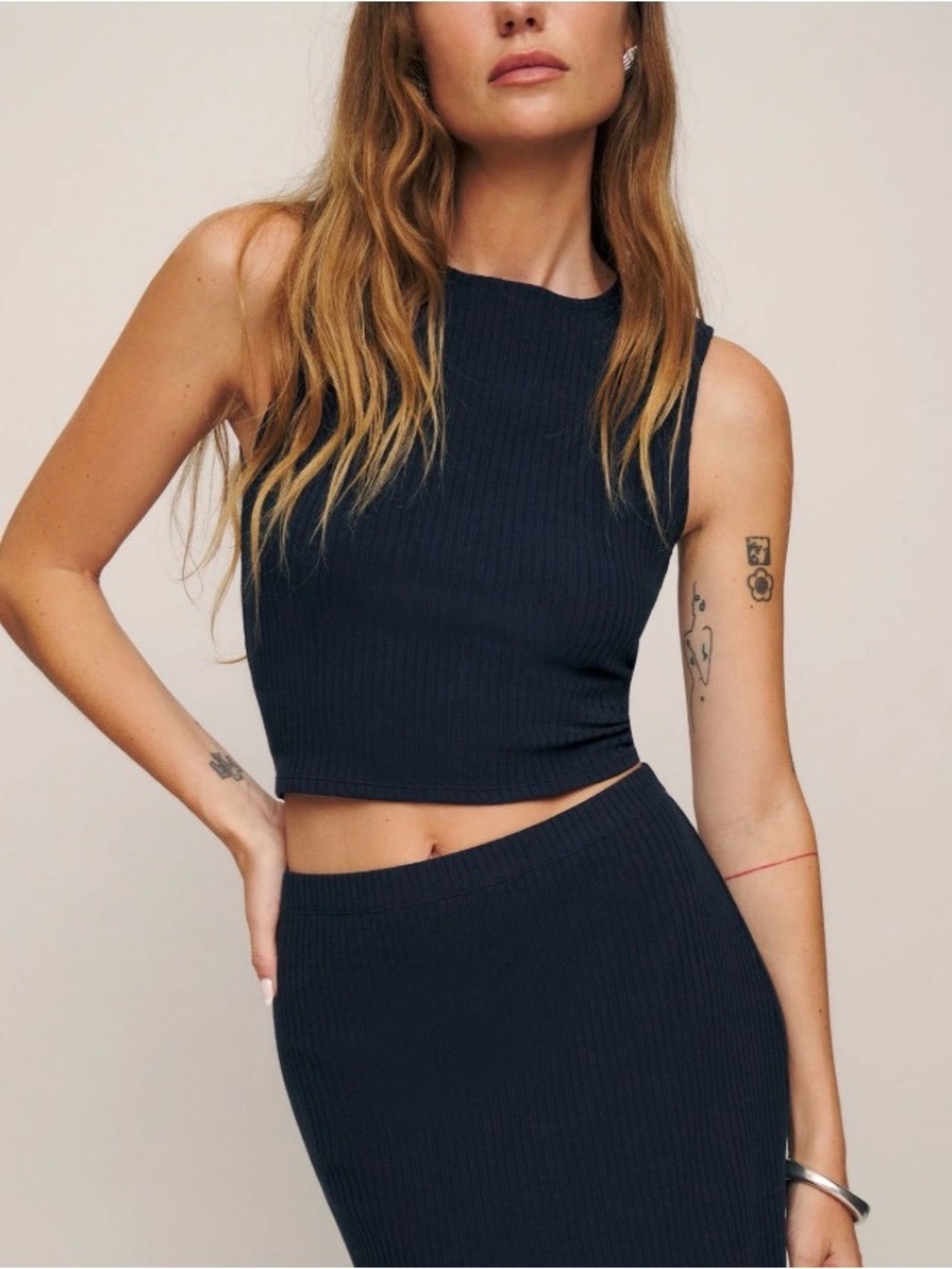 Reformation Navy Ribbed Two-Piece Skirt Set - Picture 3 of 4